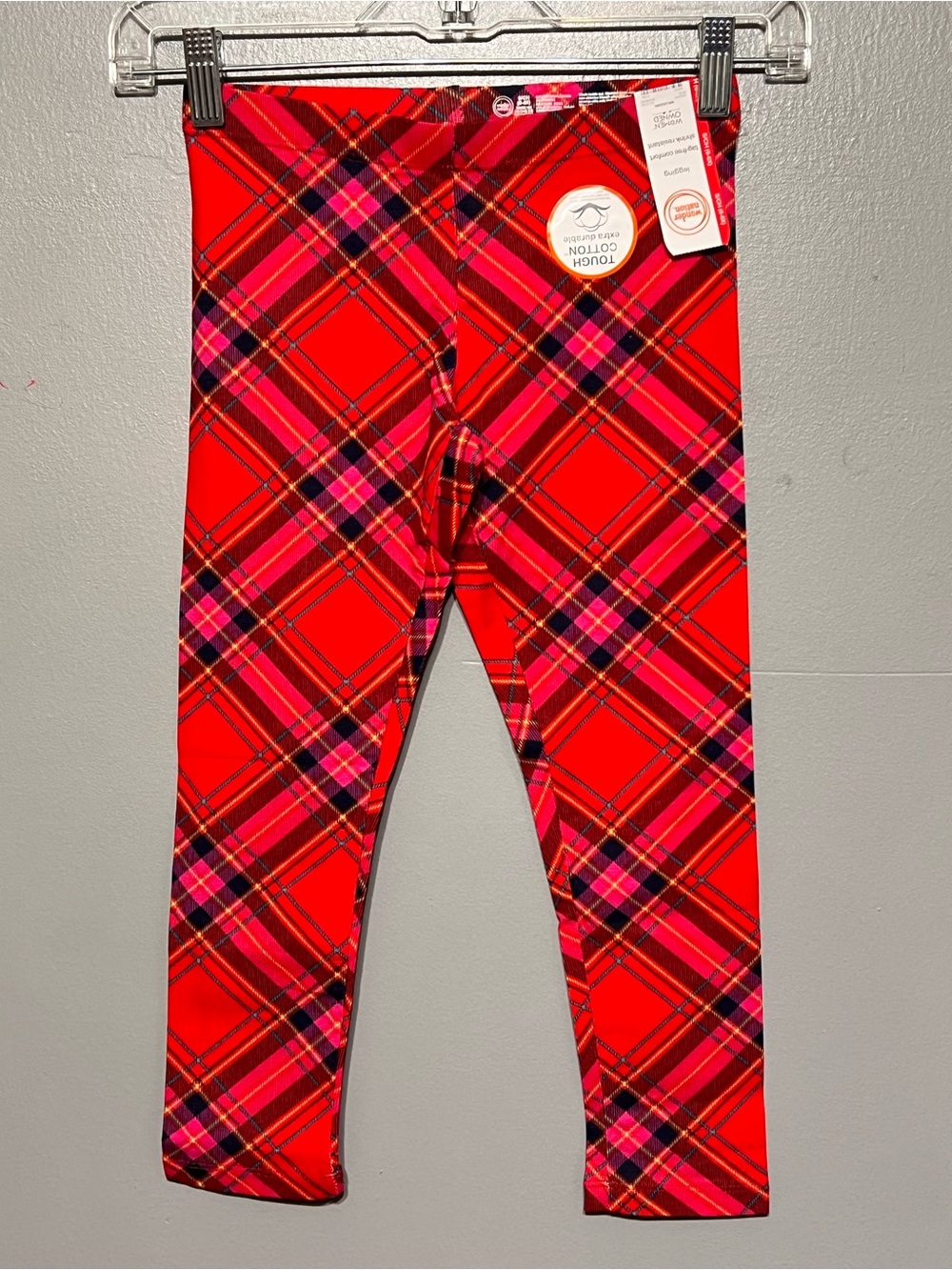 Wonder Nation Red Tartan Plaid Cotton Leggings Girl’s 6-6x